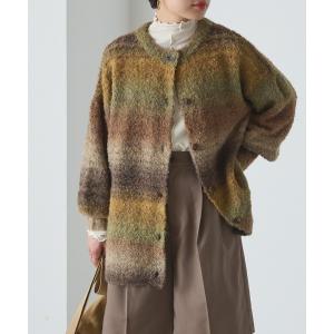 カーディガン 2wayブークレニットクルーネックカーディガン/グラデーション