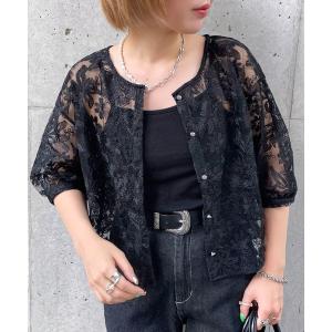 シャツ ブラウス チュールレースブラウス