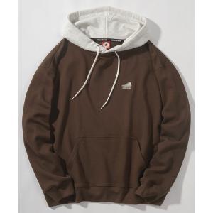 パーカー ワンポイントロゴ刺繍 フード切替え プルパーカー/フーディー