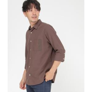シャツ ブラウス 7分袖リネンポケット切り替えシャツ
