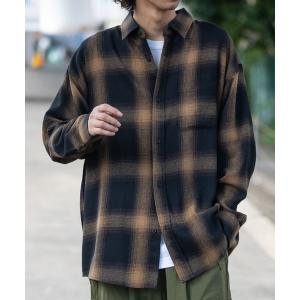 シャツ 「a」ソフトネル オンブレチェック オーバーサイズ シャツ 長袖 メンズ レディース