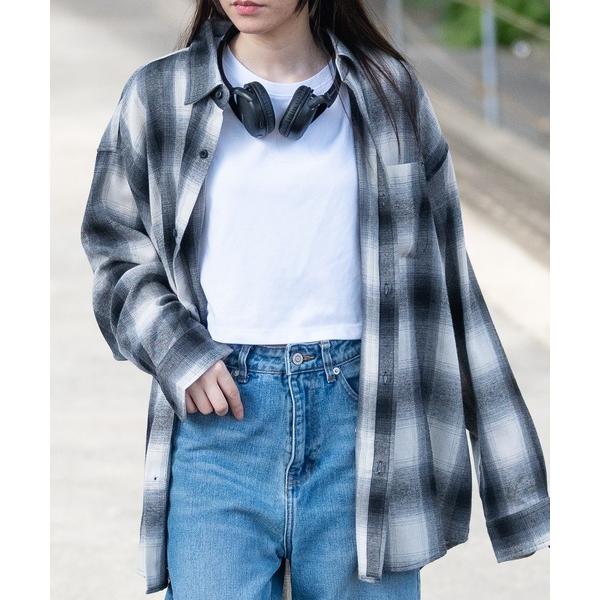 シャツ 「a」ソフトネル オンブレチェック オーバーサイズ シャツ 長袖 メンズ レディース