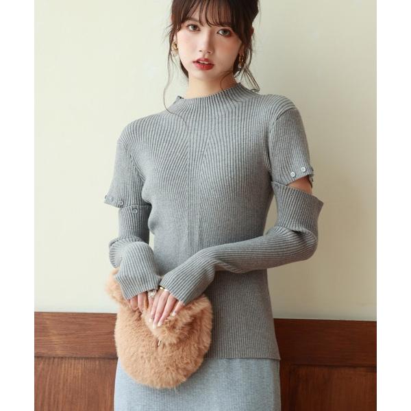 ニット セーター アームウォーマー付き3wayリブニットプルオーバー レディース