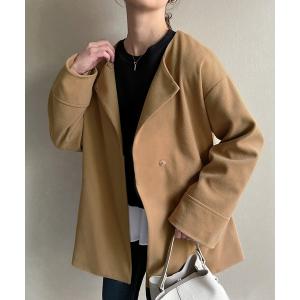 ノーカラーミドルコート レディース