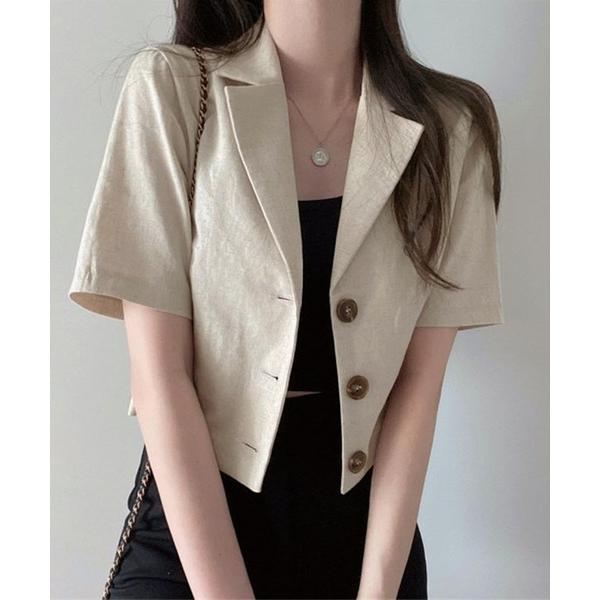 ジャケット テーラードジャケット 麻ライクショート丈テーラージャケット レディース