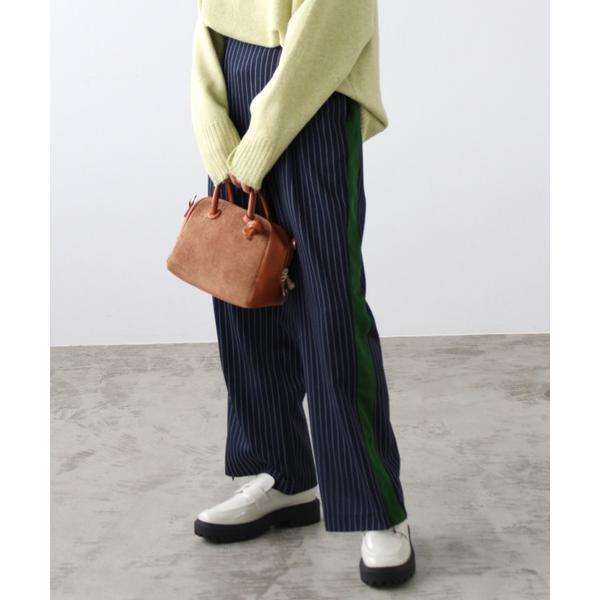 ワイドパンツ パンツ サイドライン裾スリットパンツ レディース