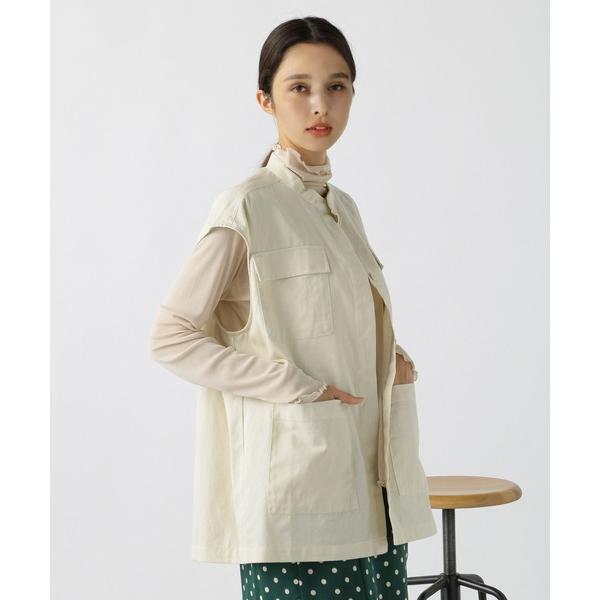 ベスト ジレ コットンツイル バンドカラー ミリタリーベスト レディース