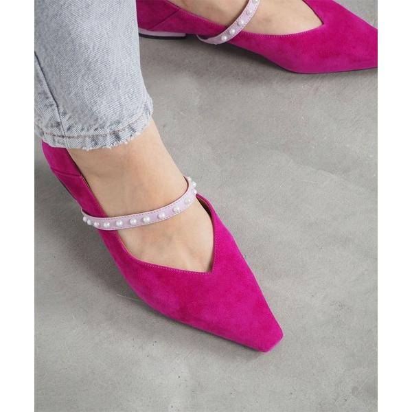 パンプス パールストラップフラットパンプス