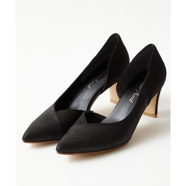 パンプス コンビ素材スクエアヒールポインテッドパンプス