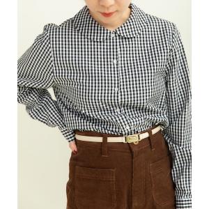 ブラウス シャツ ギザギンガム　丸衿長袖ブラウス レディース