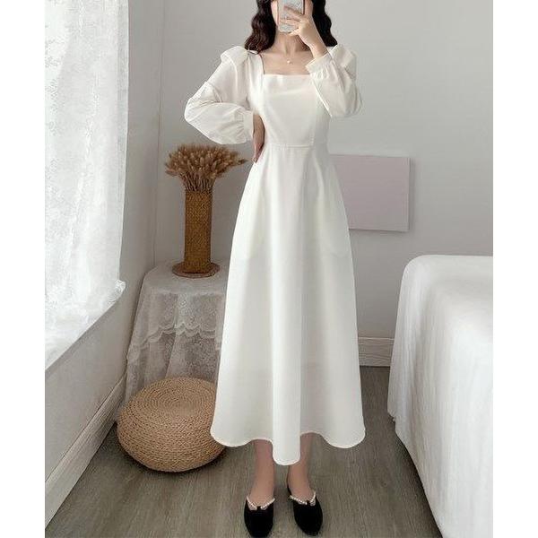 ワンピース スクエアネック　パワショルダー　ロングワンピース