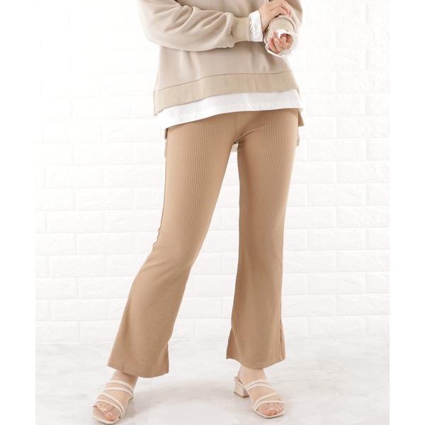 パンツ 裏起毛あり/なし 選べる2タイプ フレアリブパンツ レディース