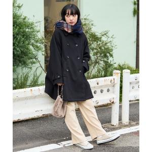 ステンカラーコート メルトンライクウーリーショートフレアダブルコート