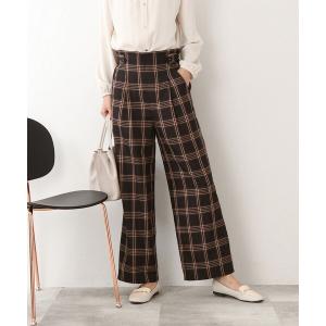 パンツ タブ付き チェック柄 ワイドパンツ