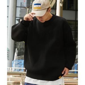 ニット 畦編み ビッグシルエット クルーネックプルオーバーニット/ルーズフィット