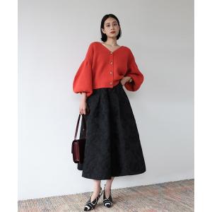 スカート フラワージャガードタックフレアミモレ丈スカート「洗える」 レディース