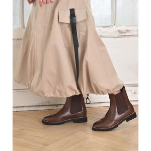 ブーツ 「撥水加工」リアルレザー トラックソールサイドゴアショートチェルシーブーツ レディース