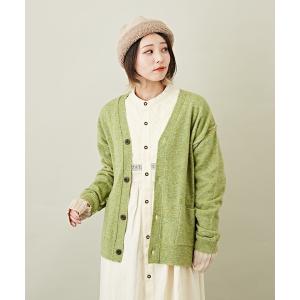 カーディガン ヤクフィールニット配色Vネック長袖カーディガン