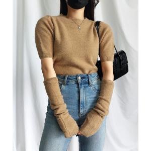 ニット アームウォーマー付き　パフカラーニットトップス