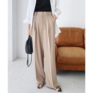スラックス パンツ とろみハイウエスト2タックワイドパンツ レディース