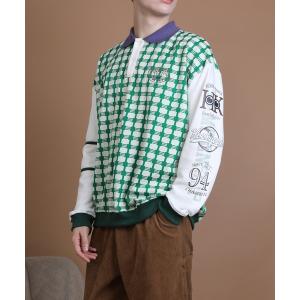 シャツ 「HOOK」レトロ調人物刺繍チェック柄長袖シャツ メンズ