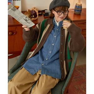 カーディガン マルチストライプポロニットカーディガン