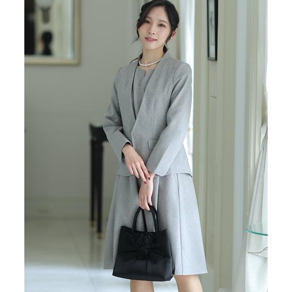 セットアップ キーネックノーカラージャケットセレモニースーツ入学式＆大きいサイズタックワンピースフォ...