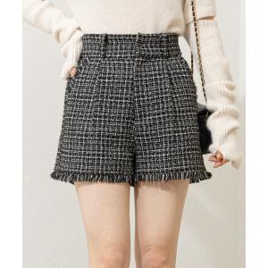 パンツ ハイウエストツイードショートパンツ
