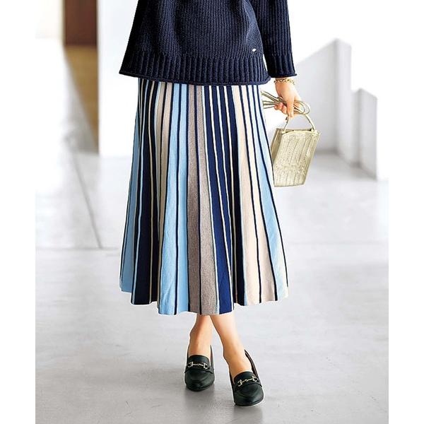 スカート プリーツ風フレアーニットスカート