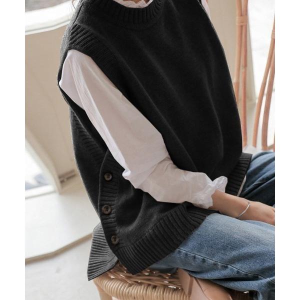 ベスト ジレ ラウンドネックニットベスト レディース