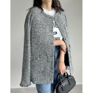 ジャケット ノーカラージャケット ツイードフリンジノーカラージャケット
