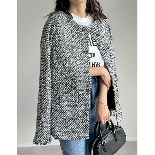 ジャケット ノーカラージャケット 「累計販売枚数6，500枚突破！」ツイードフリンジノーカラージャケ...