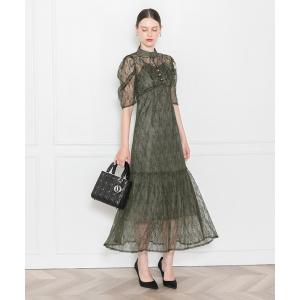 Leja プチハイネック五分丈パフスリーブ後ろリボンシアーレース素材