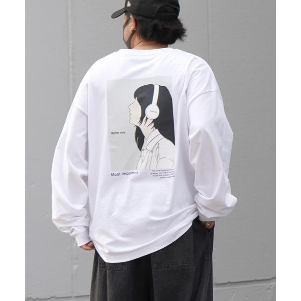tシャツ イラストバックプリント / ワンポイント刺繍 ビッグシルエットロンT カットソー ユニセッ...