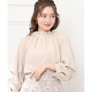 シャツ ブラウス フェイクパールネックブラウス