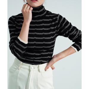 ニット セーター 「Fizz/フィズ」スカラップボーダー柄配色タートルネックニット レディース