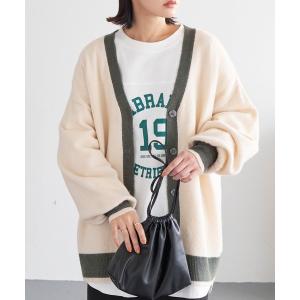 カーディガン 配色切り替えVネックニットカーディガン