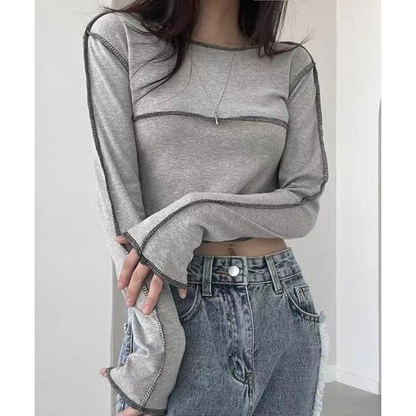 tシャツ アウトステッチショートトップス レディース