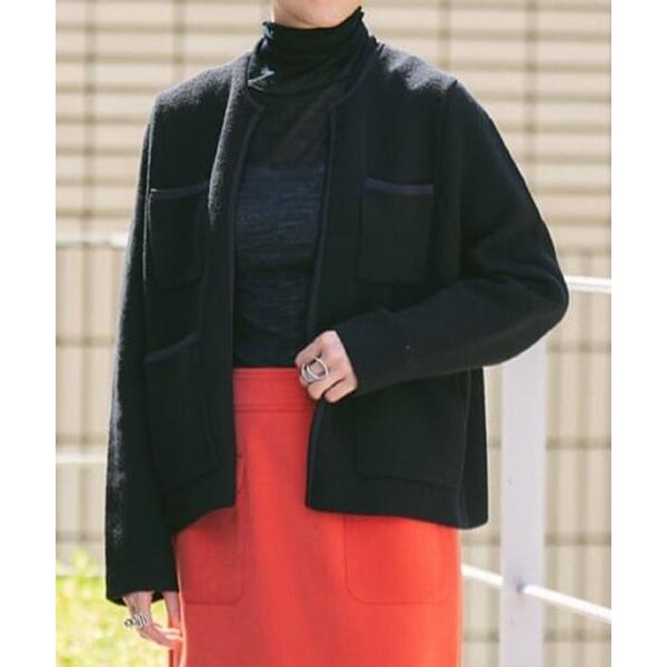 カーディガン ウールナイロンブークレー フロントオープンカーディガン レディース