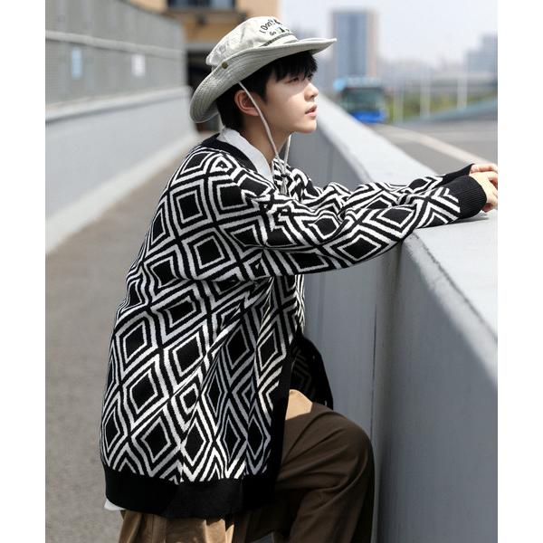 カーディガン 「neos -addictive design-」ビッグシルエット ダブルジャガード ...