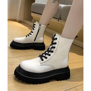 レディース ブーツ PUレザー レースアップ厚底ブーツ culs33