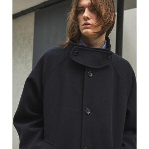 メンズ ステンカラーコート オーバーサイズメルトンラグランロングスタンドカラーコート/メルトンステンカラーコート