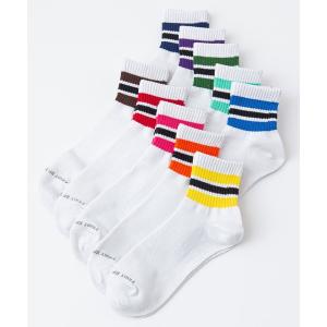 靴下 10足組（10P）カラフルラインクォーターソックス　靴下　リサイクルコットン使用