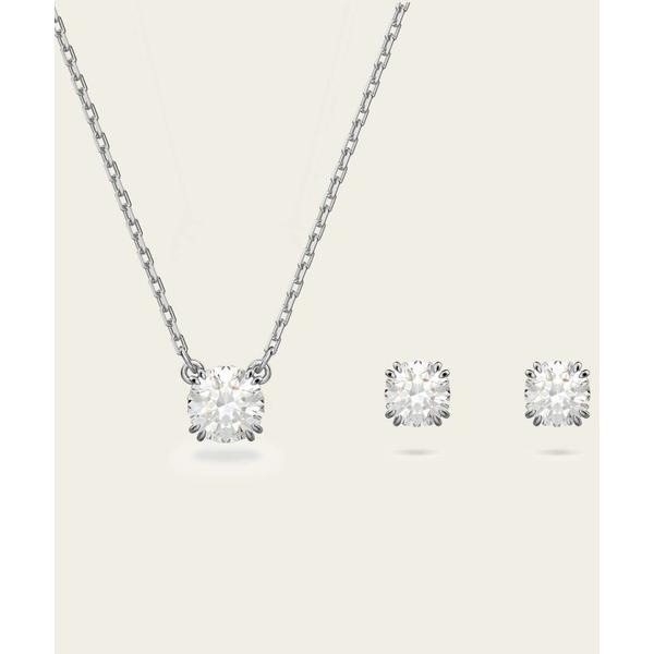 ネックレス 「公式」「スワロフスキー」Stilla セット， ラウンドカット， ホワイト， ロジウム...