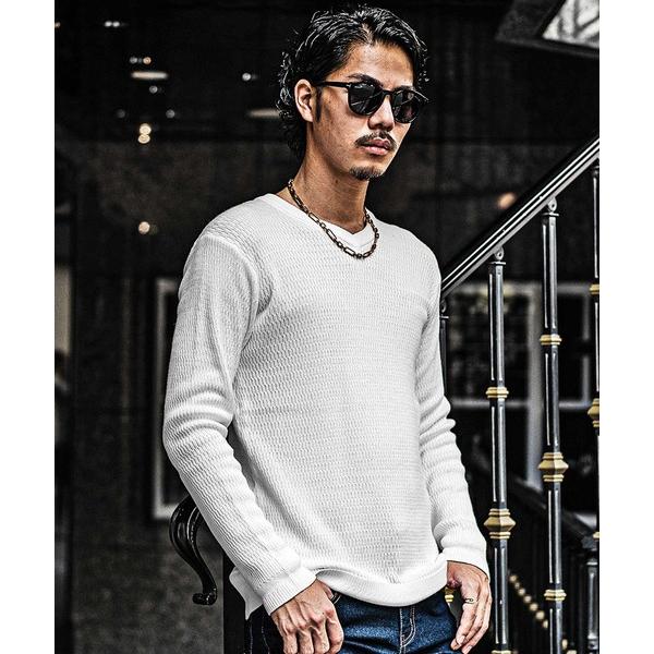 セーター ニット 「SOMEDIFF」ライスワッフル コットン アクリル Vネックニット キレイ目 ...