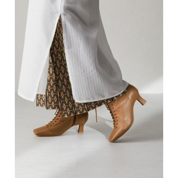 ブーツ 「本革」「NICAL」スクエアトゥレースアップヒールブーツ/24403 レディース