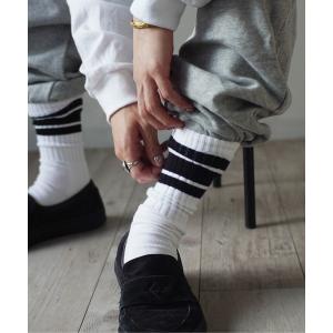 靴下 「 UNITED ATHLE / ユナイテッドアスレ 」カラー ライン クルーソックス メンズ レディース