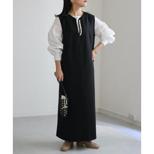 ワンピース 深Vネックパール付きワンピース / キーネックノースリワンピース