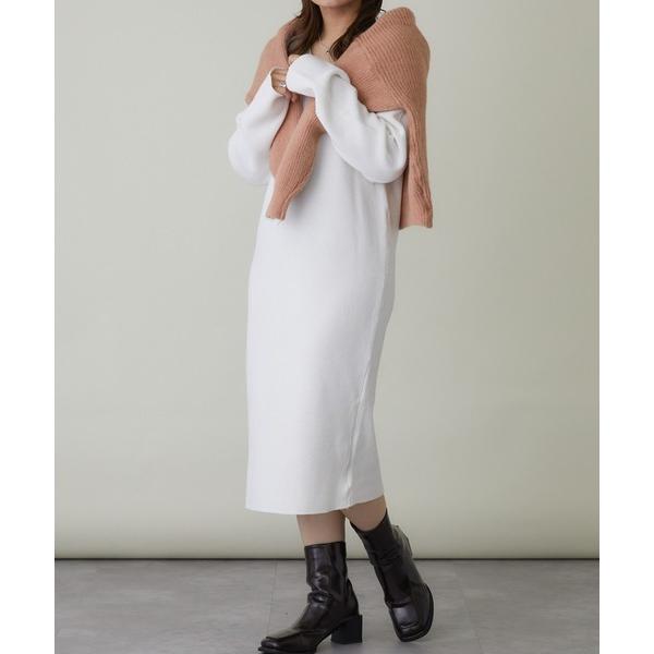 ワンピース Vネックリブニットワンピース