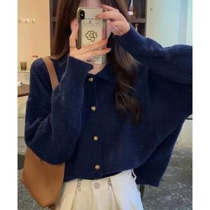 カーディガン 襟付きニットカーディガン レディース